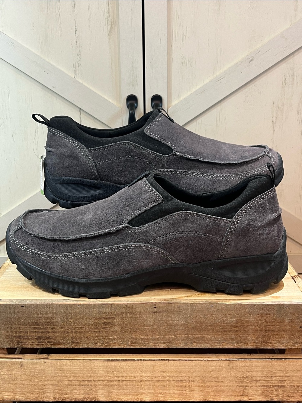 Lands' End Men's All Weather Suede Slip-On Moc Loafers Grey Slate Frost 13EE